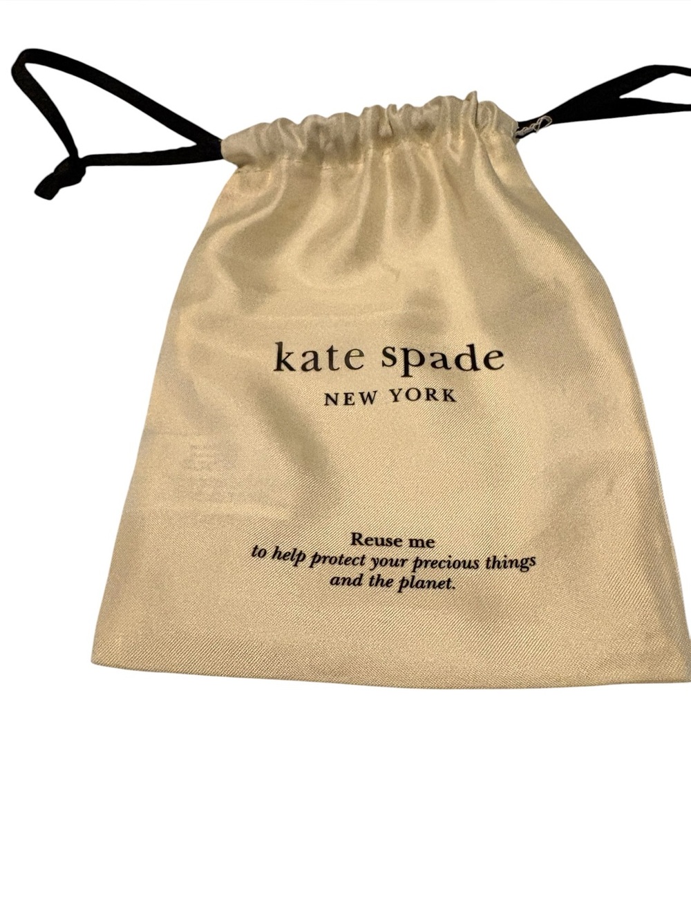 kate spade Gold Satin Drawstring Dust Bag with Black Cord